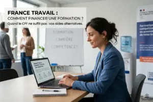 Mulher profissional em treinamento de finanças na França 2026