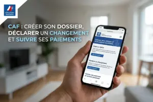 Pessoa com smartphone acessando serviços da CAF em casa