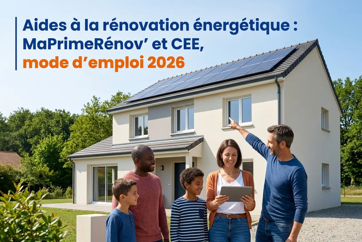 Família feliz discute eficiência energética em casa moderna