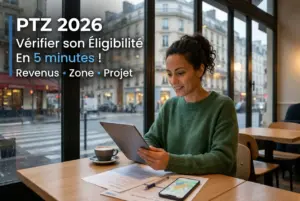 Jovem brasileira no café verificando PTZ 2026 no tablet