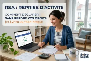 Mulher brasileira sorrindo com laptop, documentos e calculadora